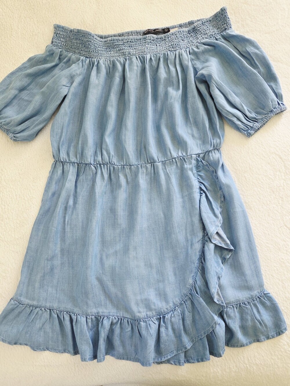 New York & Company ✨️ Women's Light Blue Off-Shoulder Ruffle Dress Size XXL